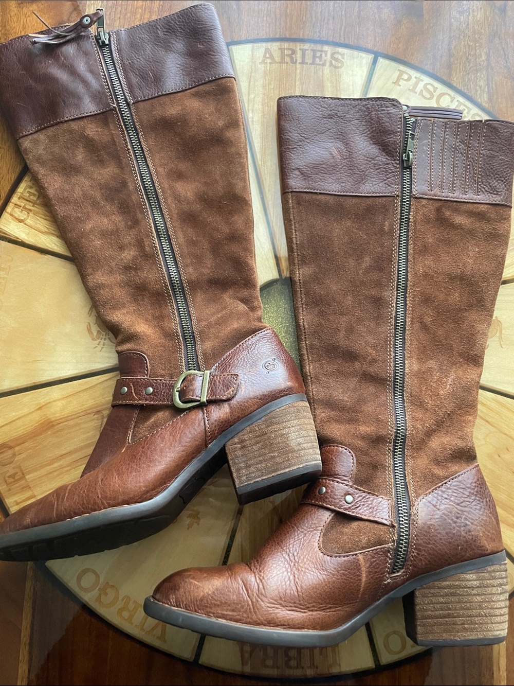 Born Alize Wide Calf Knee High Double Zip Brown Leather Suede Western Riding - Picture 8 of 11